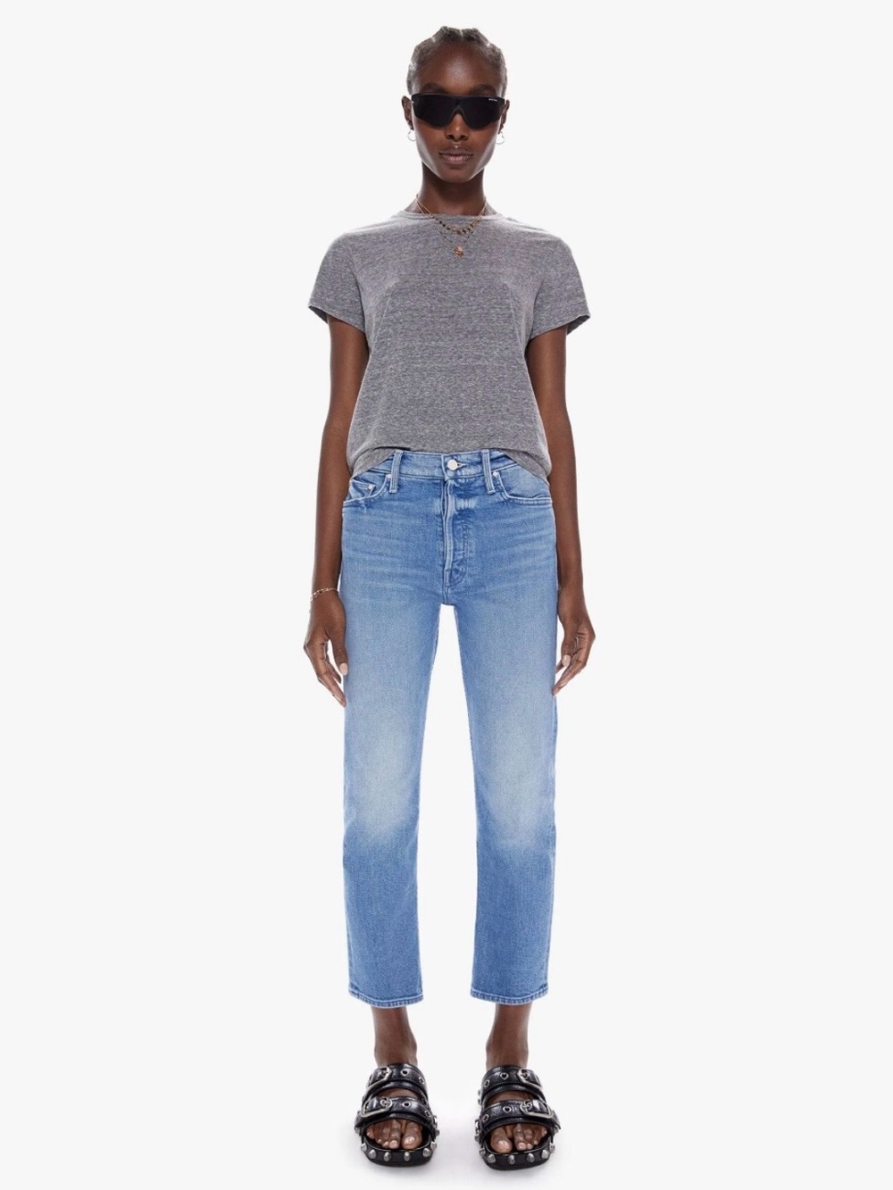 MOTHER The Tomcat Jeans 25 On The Run Mid Rise Straight Crop Button Fly Denim